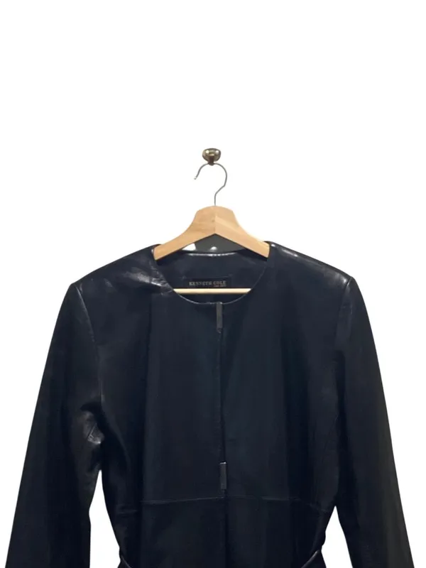 Kenneth Cole New York Y2K Long Line Genuine Leather Jacket Black Size M Soft - Image 6
