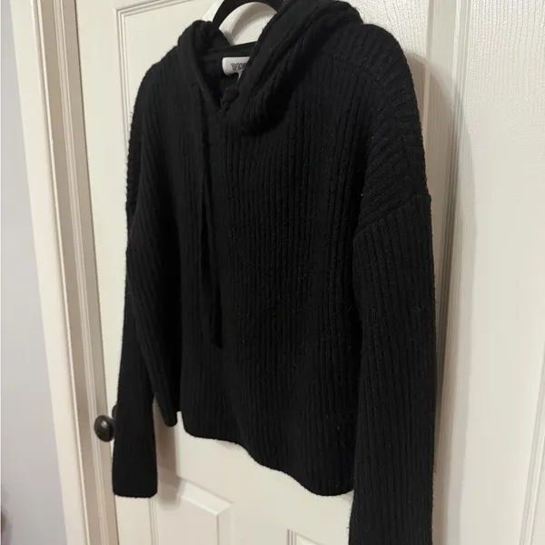 Victoria’s Secret PINK ribbed‎ hooded black sweater size large cropped - Image 4