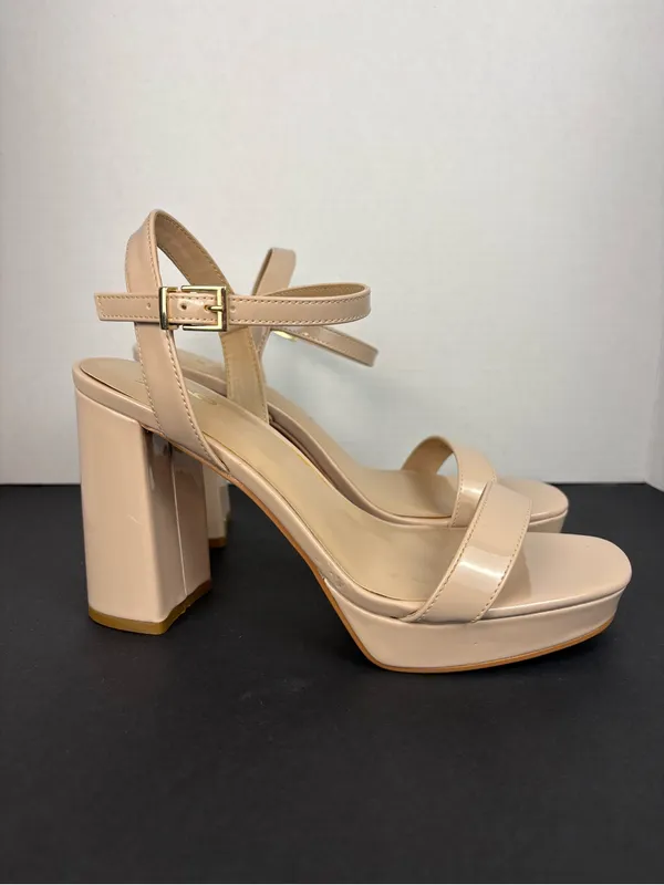 Mix No. 6 Nude Patent Block Heel Sandals with Ankle Strap - Image 2
