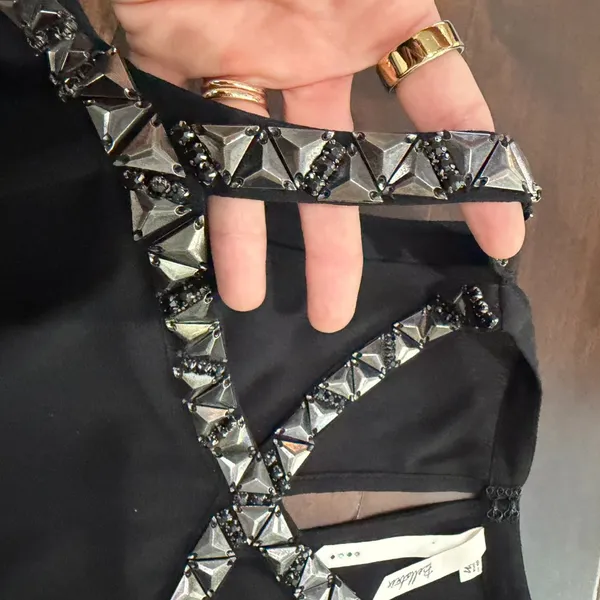 Bellatrix Metallic Beaded Cut Out Criss Cross Tank Top Black Size Medium - Image 5