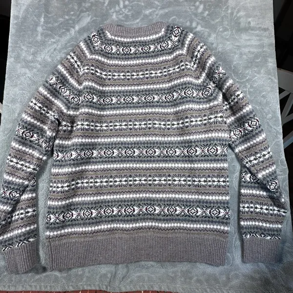 J Crew 100% Merino Wool Intarsia Sweater Gray Purple Fair Isle Womens Large - Image 12