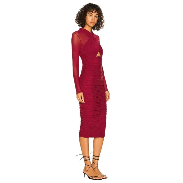 Bardot Aliyah Dress in Burgundy XSmall New Womens Midi Stretch Cocktail - Image 3