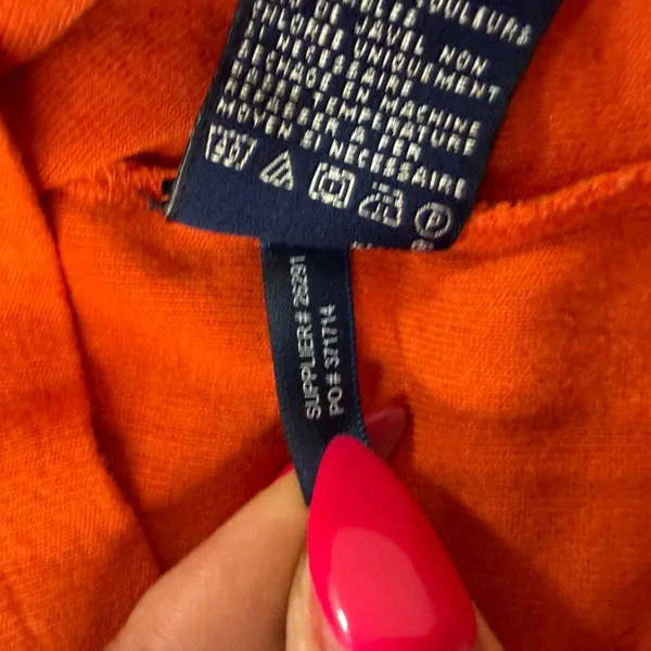 Polo Ralph Lauren Women Orange V-Neck Long Sleeve T-Shirt Cotton Pony Logo - Image 5