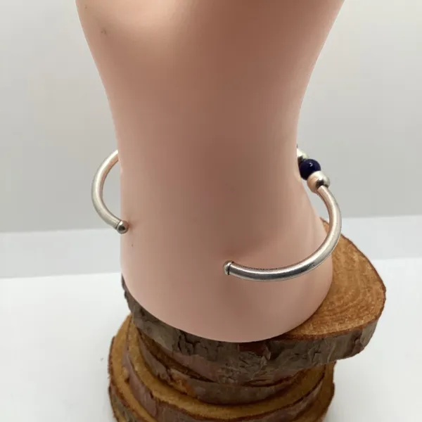 Silpada Sterling Silver and Blue Sodalite beaded flexible cuff bracelet. - Image 4