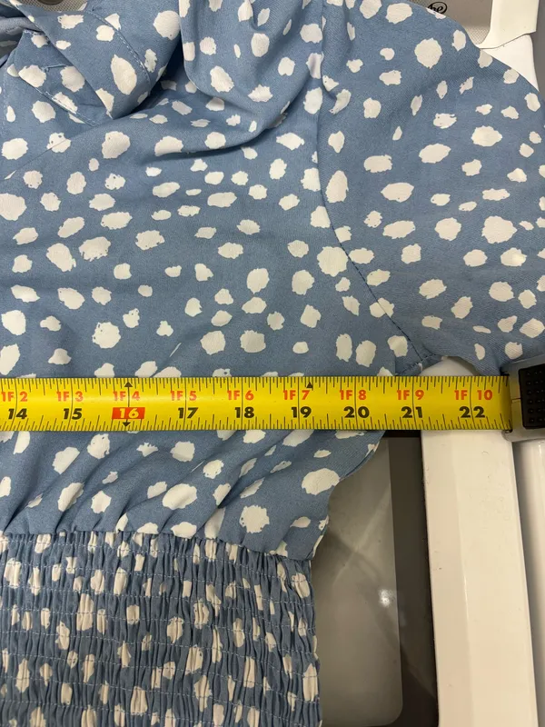 Pretty Garden blue with white polka dot long sleeves dress in size L - Image 4