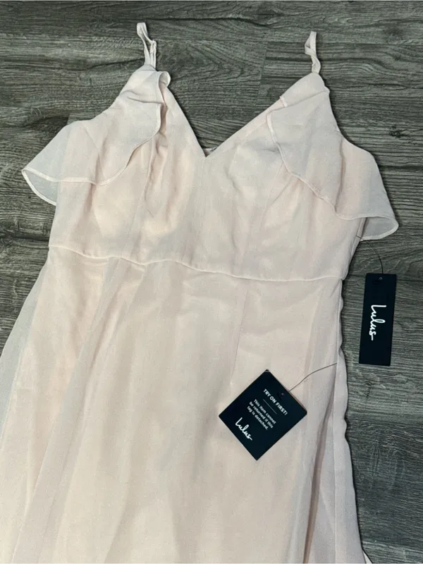 Lulus Blush Pink Ruffle Chiffon Maxi Dress NWT Size Small - Image 4