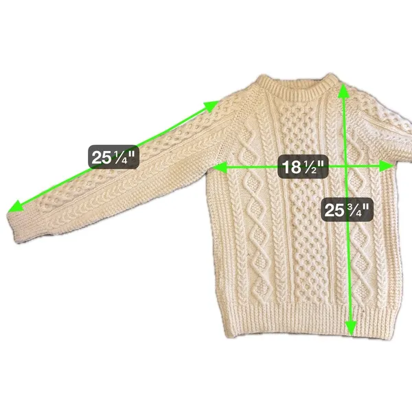 Unbranded Aran Cable Knit Wool Sweater Cream Fisherman Chunky Crewneck - Image 7
