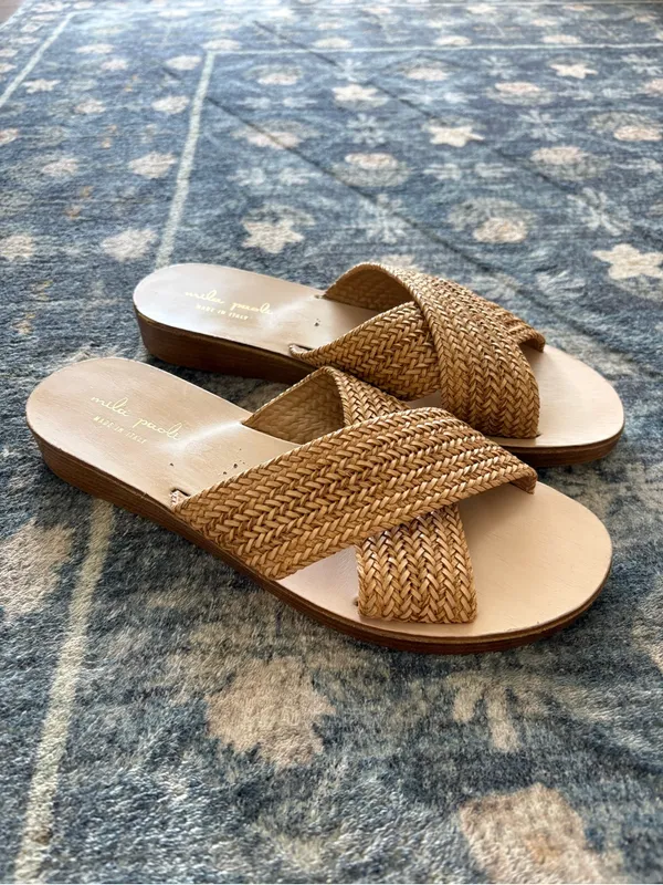 Mila Paoli Raffia Crossover Wood Platform Slide Sandal Size 8/8.5 - Image 2
