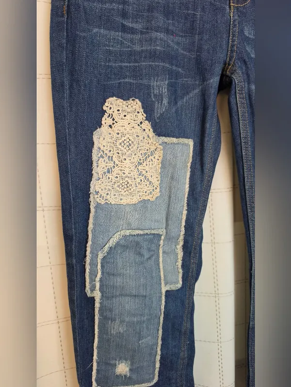 Free People Patchwork Crochet Lace Jeans - Image 8