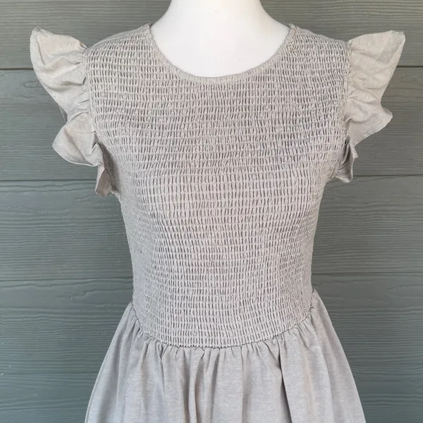English Factory Beige Smocked Ruffle Sleeve Dress - Image 4