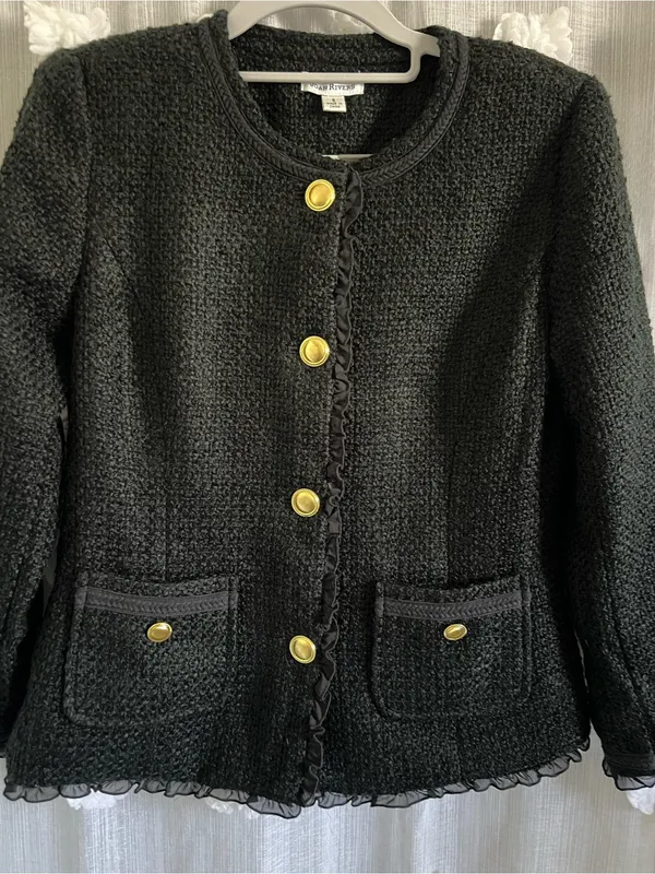 Joan Rivers Black Tweed Jacket with Gold Buttons - Image 2