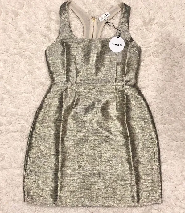 Kenny Gold Metallic Tweed Mini Dress S - Image 3