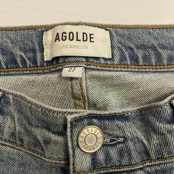 AGOLDE High Rise Straight Leg Distressed Jeans Light Wash Size 27‎ Button Fly - Image 13