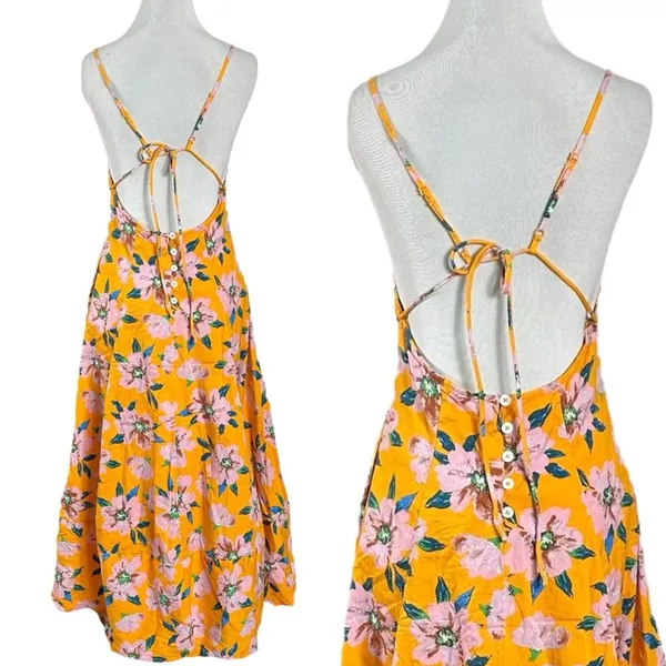 Free People Finer Things Printed Halter Midi Dress Sunshine Combo Medium - Image 13
