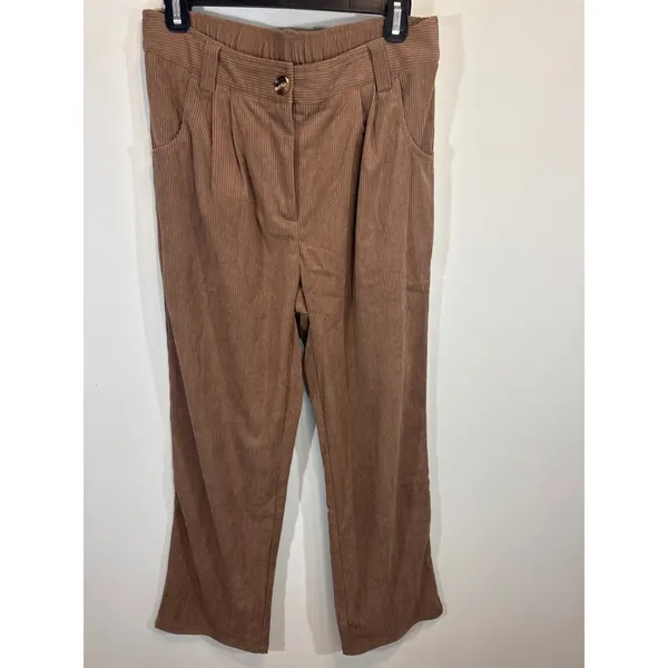Halara AuraCord Cloud‎ Brown Corduroy Pleated High Waisted Pants Medium NWT - Image 2