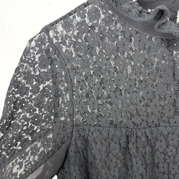 Tuckernuck Lace High Neck Sheer Balloon Sleeve Blouse Sheer Black Size Small - Image 13