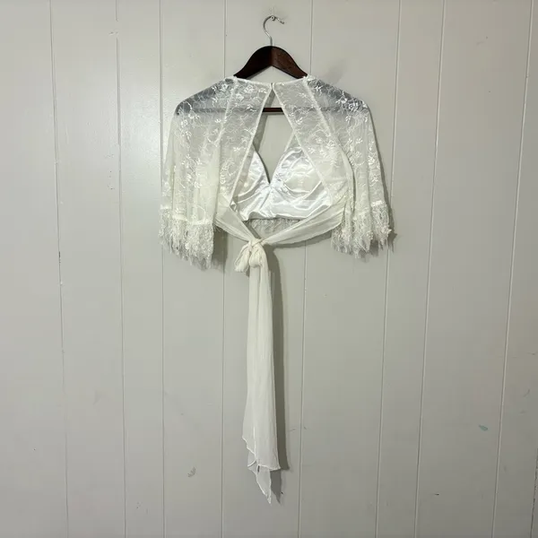 Sherri Hill Ivory Lace Bridal Topper Shrug Size 4 Open Back Wedding Lace Bolero - Image 7
