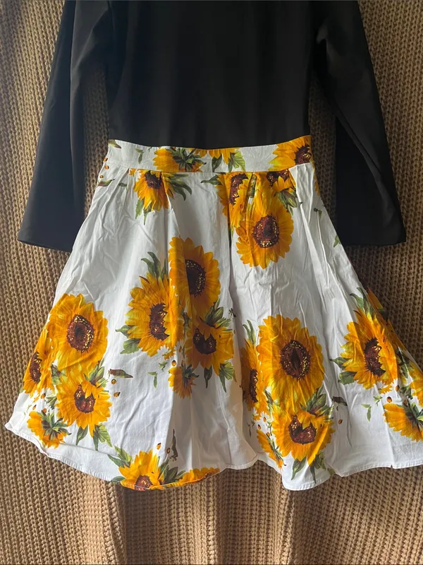 Black Bodice Sunflower Print Girls' Dress - Image 3