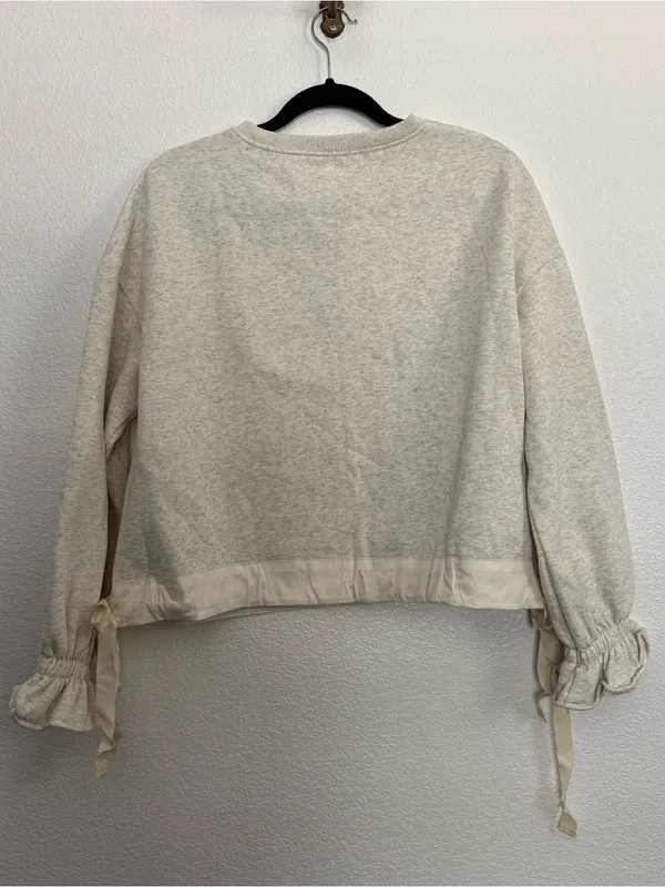 NEW Side Tie Crewneck Sweatshirt Balloon Sleeves Gray Medium - Image 5