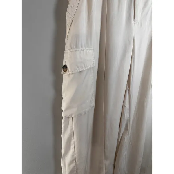 Banana Republic Tencel Wide Leg Cargo Pants Off‎ White High Rise 8 635698-00 - Image 3
