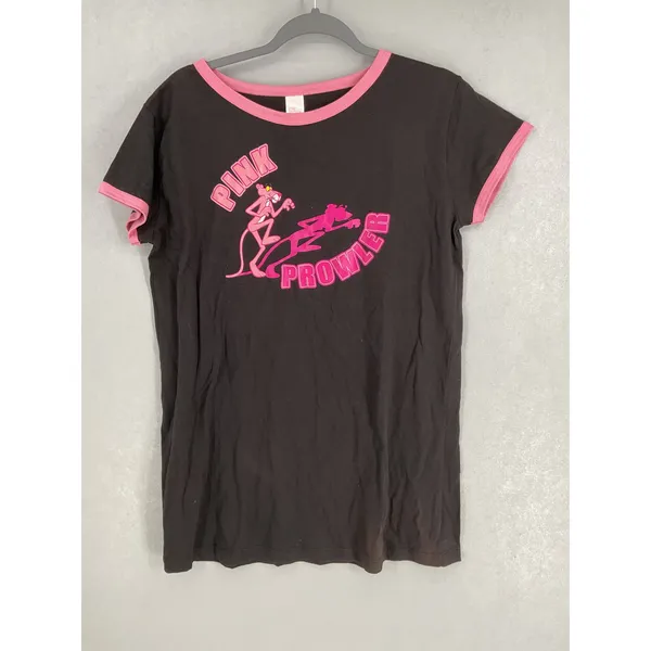 Pink Panther Womens Ringer T-Shirt Black Pink Prowler Graphic OSFM - Image 2