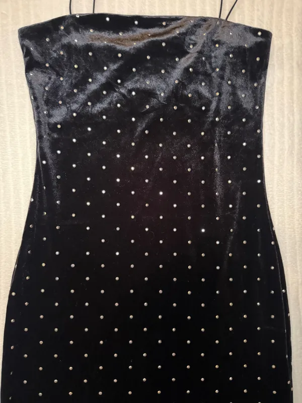 H&M Conscious Black Velvet Rhinestone Mini Dress XS - Image 6