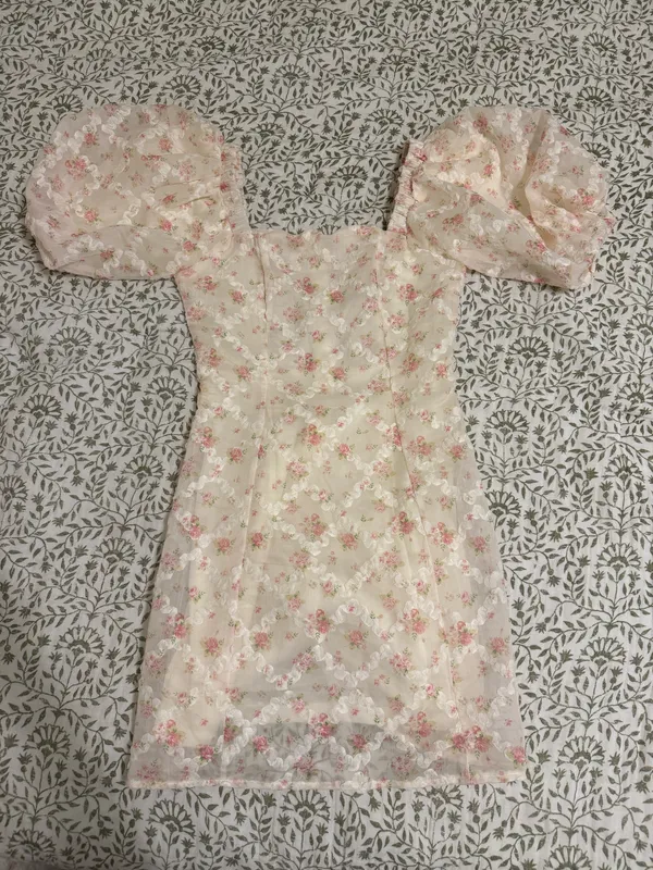 Amable Floral Cream Puff Sleeve Mini Dress - Image 3