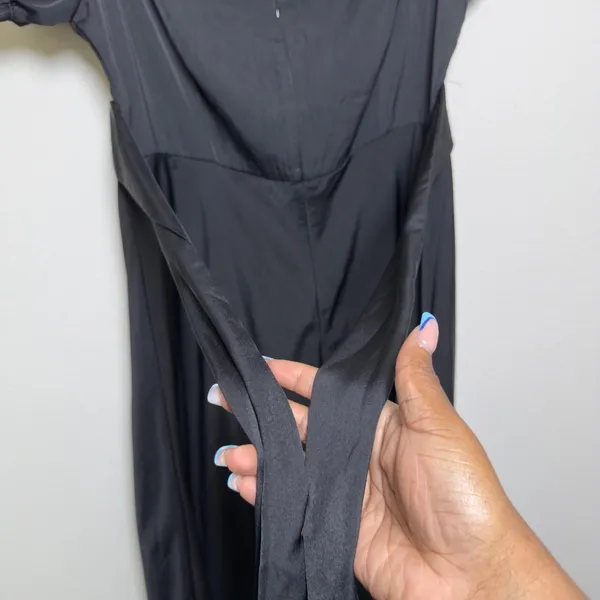 Women‎ Milkmaid Maxi Whimsigoth Dress Large Black Satin Puff Sleeve Ruched Bust - Image 8