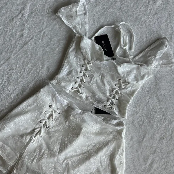 Outcast Clothing Dalia Crop Top Mini Skirt White Set - Image 4