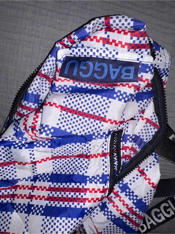 BAGGU Red, Blue & White Plaid Shoulder Tote - Image 8