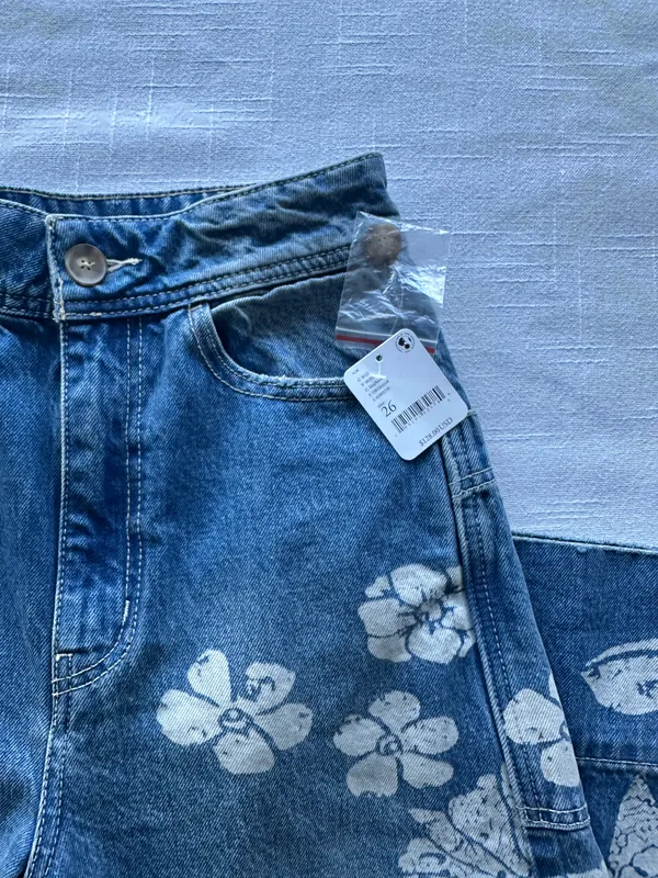 Free People NWT Blue Talia Trouser Floral Flare Denim Jeans 26 - Image 6