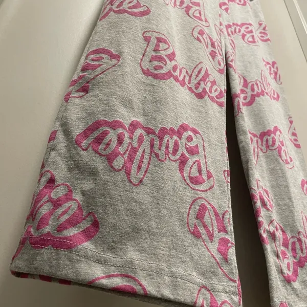 NWT Grey & Pink Barbie Logo Graphic Printed PJ Pajama Bottoms Lounge Pants - S - Image 6