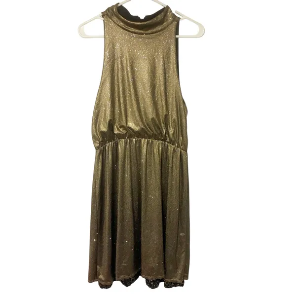 Alice + Olivia Size Large Estelle Gold Mock Neck Dress‎ Sequin Trim - Image 2
