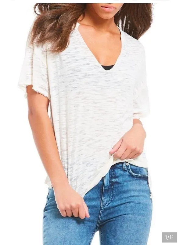 Free People We The Free Maddie Burnout V‑Neck Tee – XS (Oversized) - Image 2