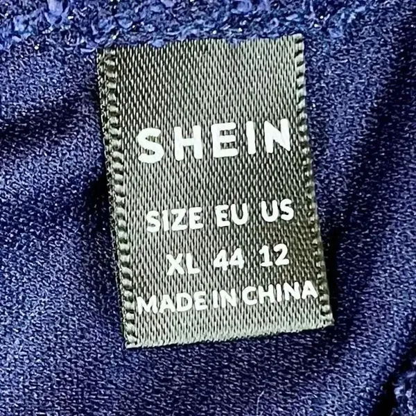 Shein Navy Blue Shimmery Long Puff Sleeve Evening Gown XL - Image 9