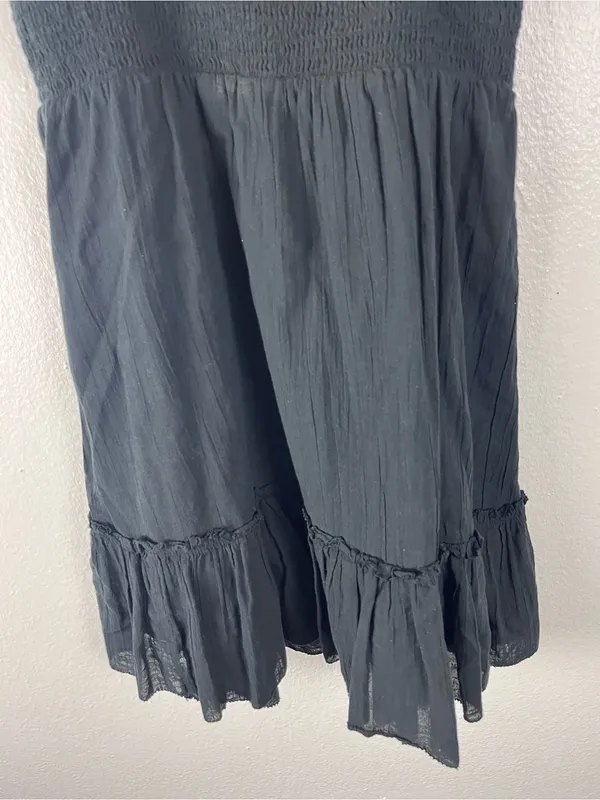 AERIE Black Smocked Bodice Tie Shoulder Straps Ruffle Trim Dress Size XS Casual - Image 5