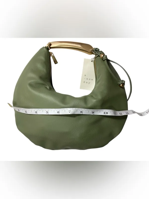 A New Day Green Hobo Shoulder Bag Gold Handle Slouchy Faux Leather Minimalist - Image 7
