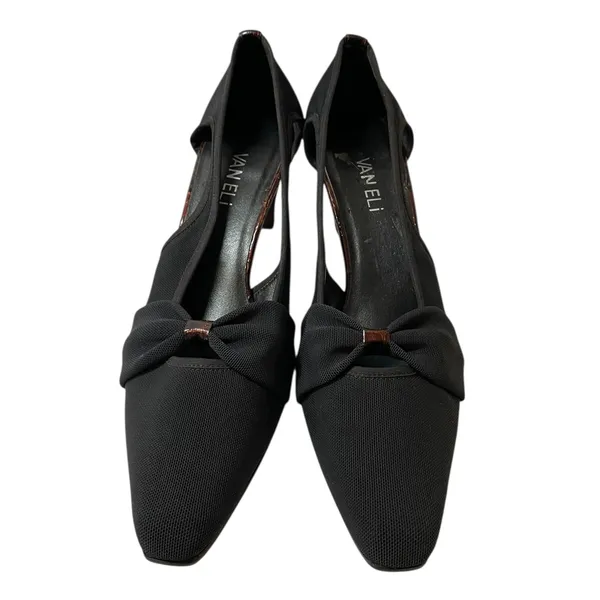 VANELI Black/Brown Animal Trim Canvas Side Cut Out High Heel Shoes - 8.5 Narrow - Image 4