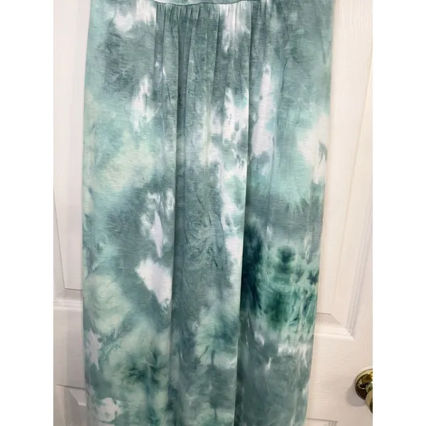 WOOSEA Size S Women’s Sleeveless Deep V-Neck Maxi Dress Blue Green Tie Dye Boho - Image 3