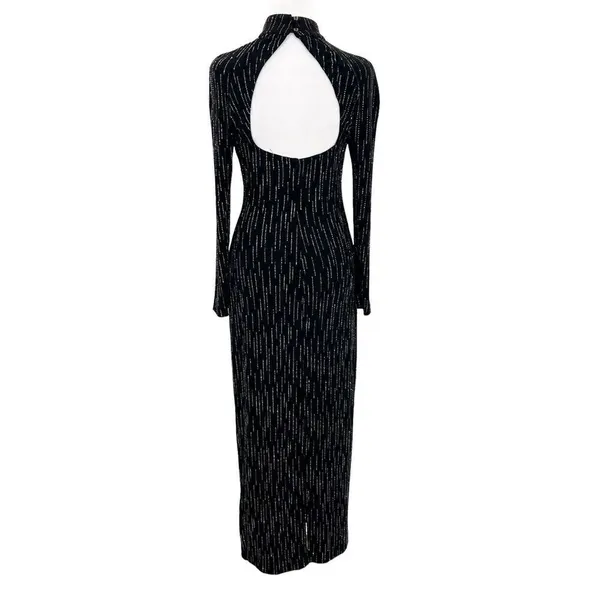 Roberta High Neck Long Sleeve Long Embellishments Black Gown Dress Size Medium - Image 4
