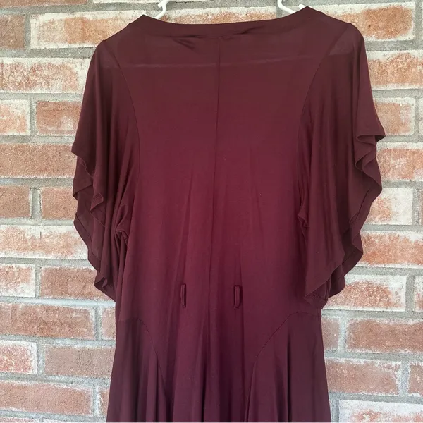 Free People Beach Asymmetrical Midi Dress Flutter Sleeves Women’s Small Maroon - Image 8