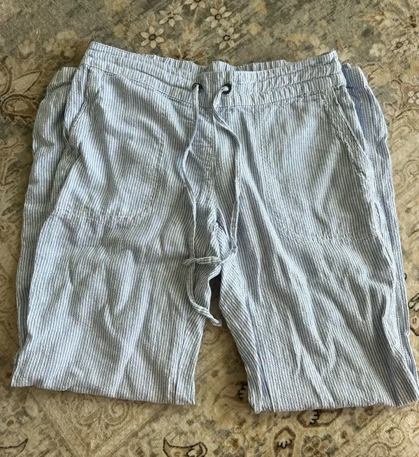 Seersucker Blue and White Linen Pants - Image 4