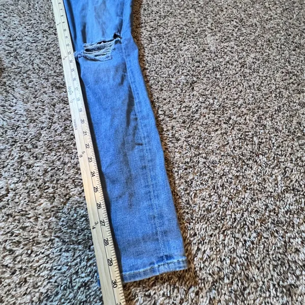 7 For All Mankind High Waist Skinny Distressed Jeans Light Wash‎ Blue Size 28 - Image 6