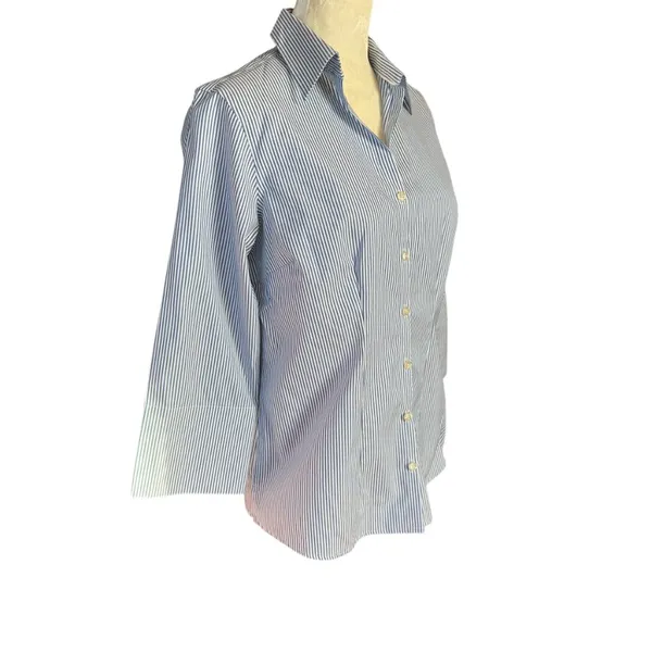 Lands' End pinpoint oxford blue and white stripe button down collared shirt 6 - Image 2