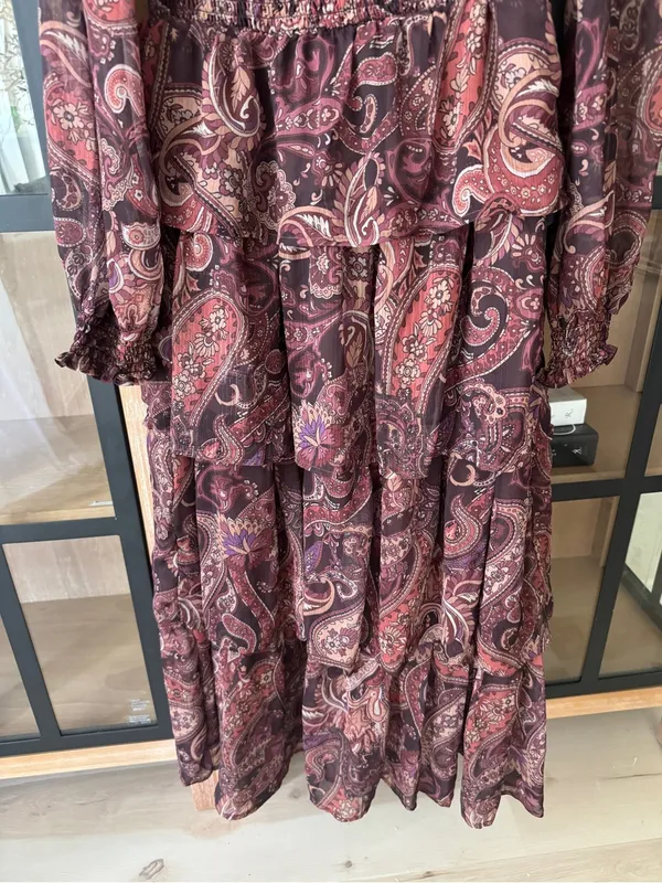 Lulus Long sleeve maxi dress tiered ruffle smocked mock neck paisley print stretchy - Image 3
