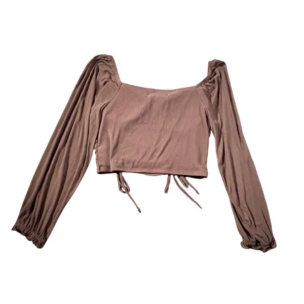 Madden NYC Crop Top Womens Large Brown Ruched Bustier Ribbed Long Sleeve‎ - Image 3