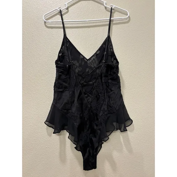 Victoria's Secret VS Archives Black Floral Burnout Ruffle Bodysuit Medium M - Image 3