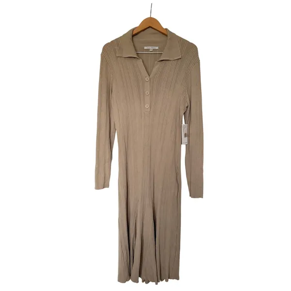 Julian Jordan Sweater Dress in Taupe Size XL Collared Long‎ Sleeve Ribbed - Image 2