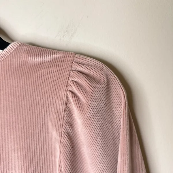 Madwell‎ Ribbed Velvet Surplice Peplum XS Top Mauve Dusty Rose Long Sleeves Soft - Image 5