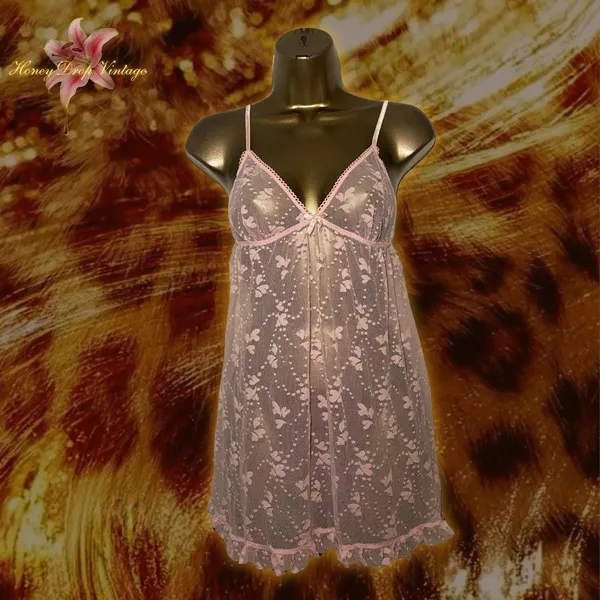 Pink Lace Babydoll Slip Dress with Open Back, Satin Tie, and Heart Design - Image 2